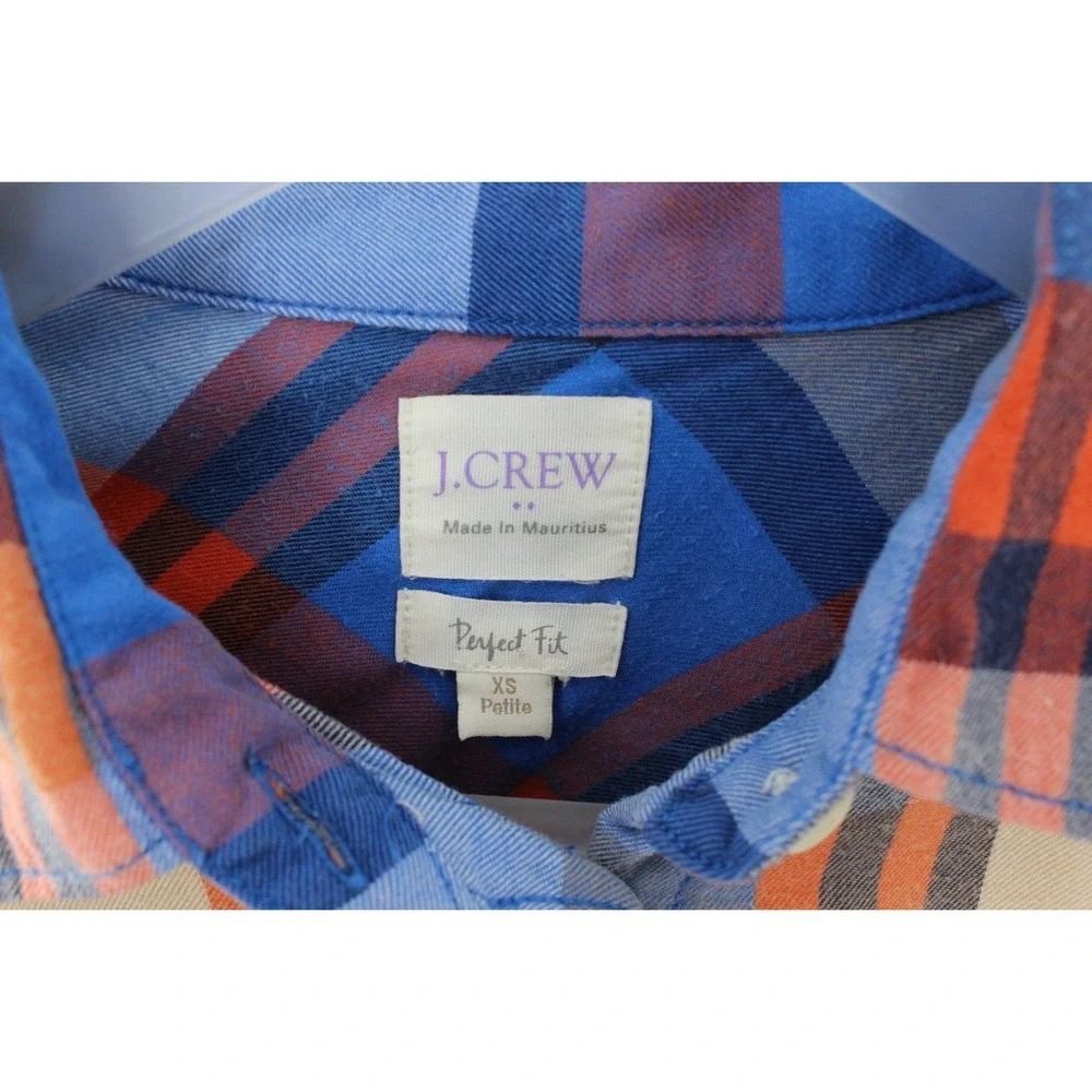 J.Crew Plaid Perfect Fit Button Down Shirt XS Petite Blue Orange - Picture 3 of 7